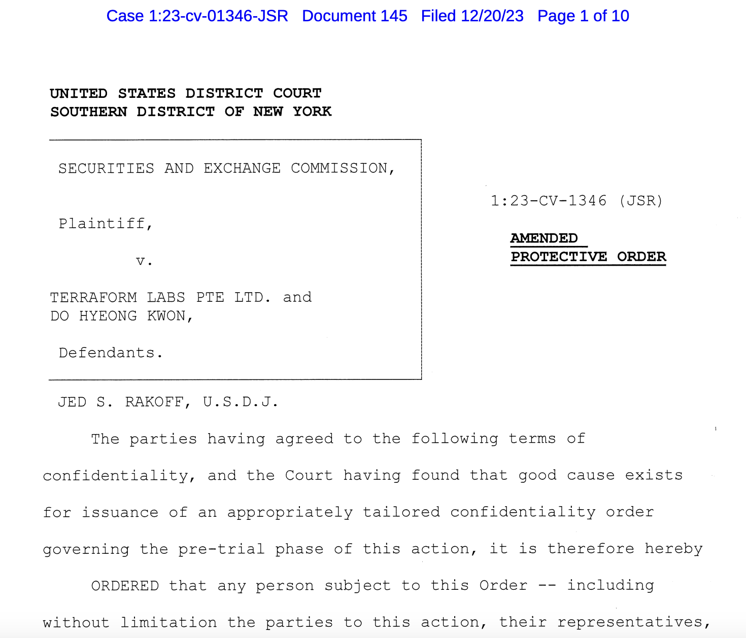 Terraform Labs and SEC agree to confidential filings ahead of civil trial