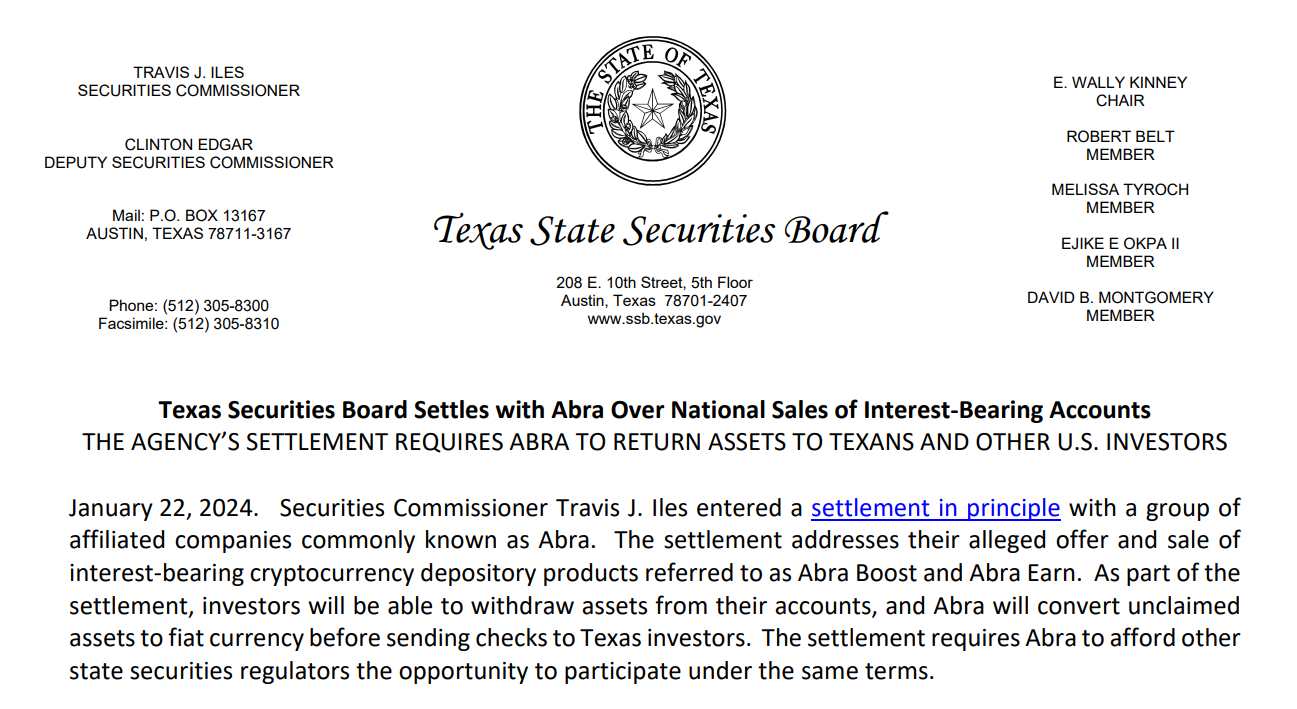 Crypto lender Abra to return money in Texas settlement