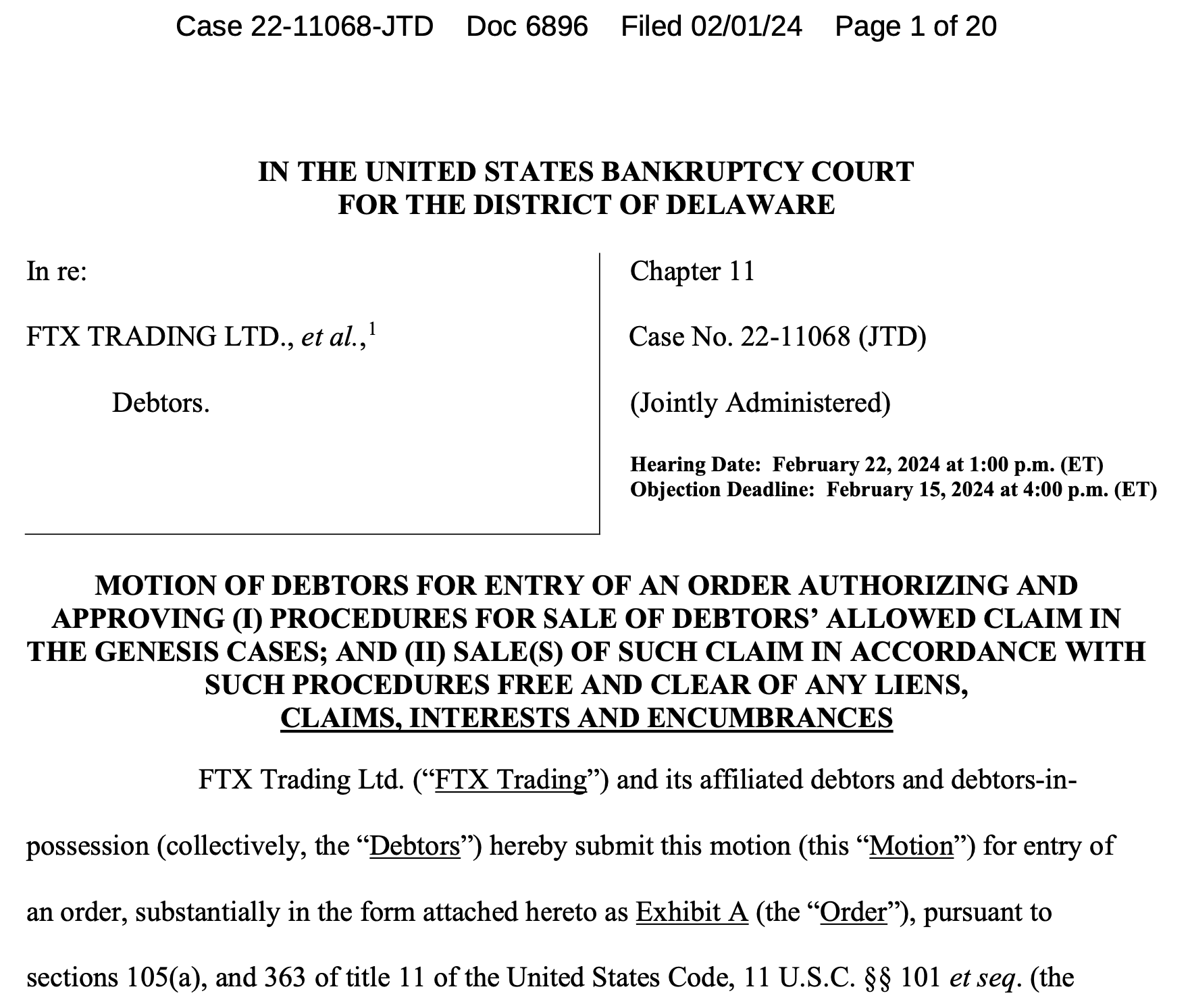 FTX petitions court to sell off $175M claim against DCG’s Genesis