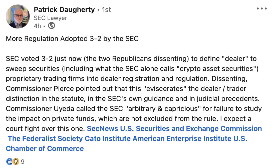 SEC redefinition of ‘dealer’ would expand its oversight of crypto, DeFi