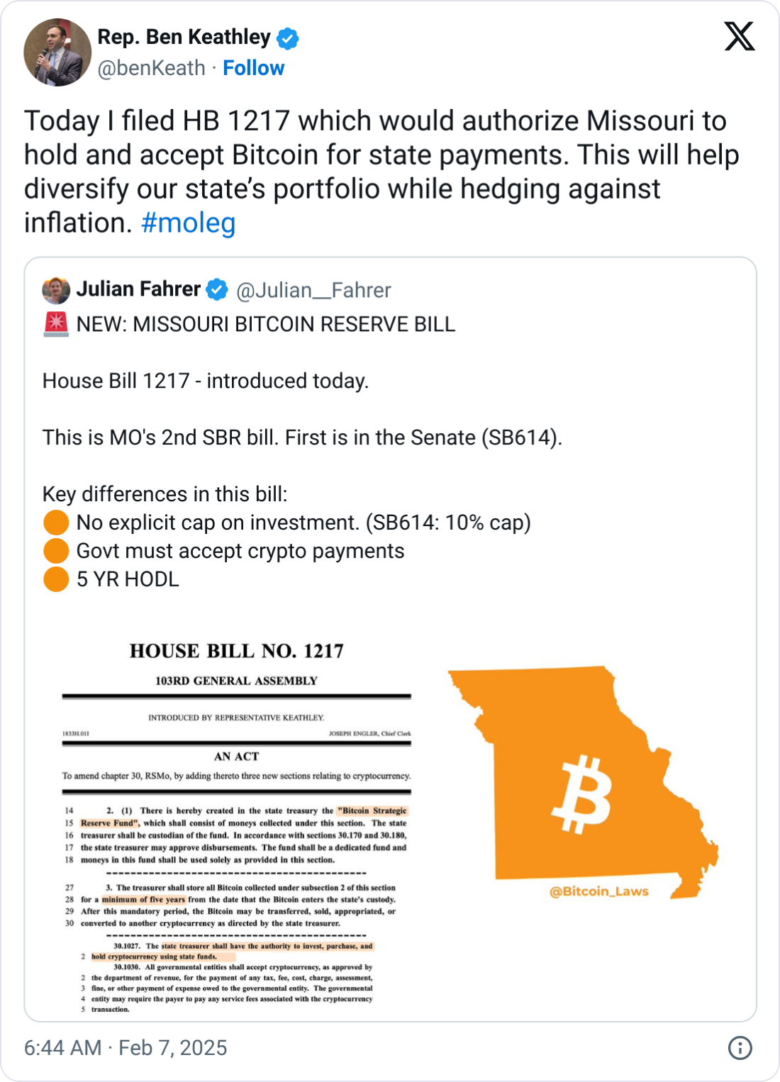 Missouri bill proposes Bitcoin reserve fund for state investments