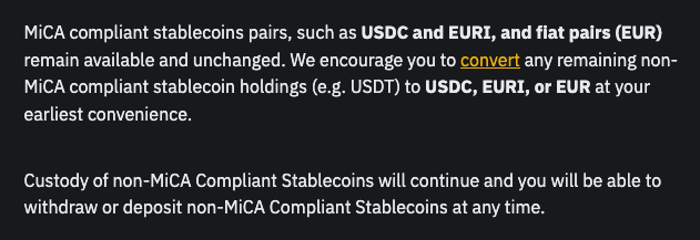 Binance to delist non-MiCA compliant stablecoins in Europe on March 31