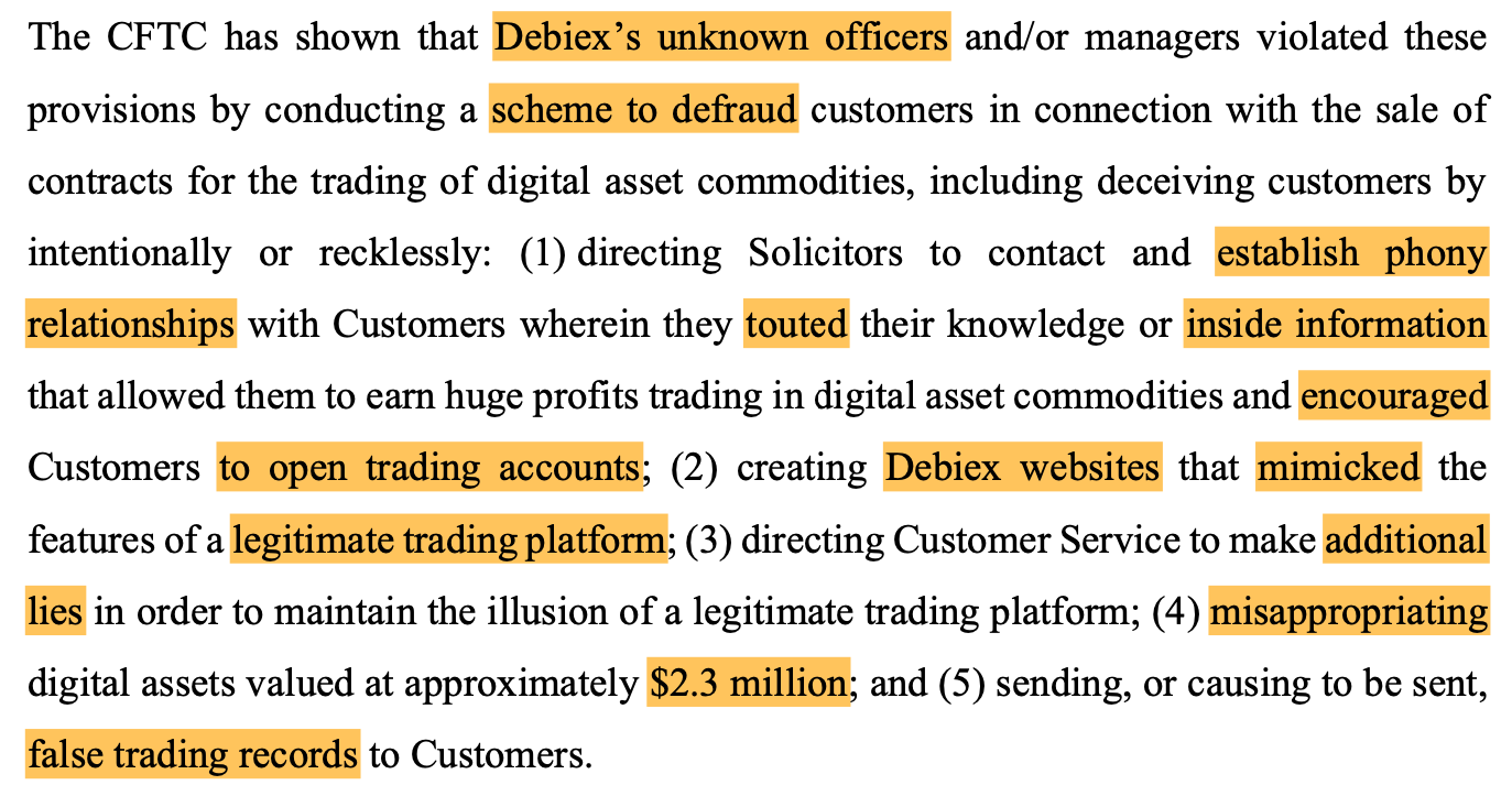 Crypto platform Debiex must pay $2.5M in CFTC ‘pig butchering’ case